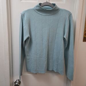 SAG HARBOR Vintage Blue Turquoise Knit Turtleneck Sweater • S/M • Cozy Winter